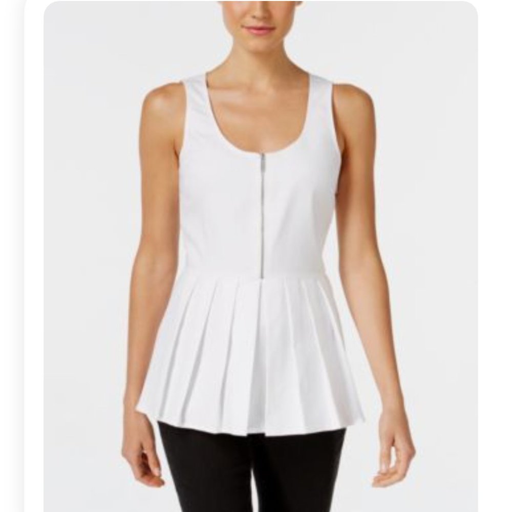 MICHAEL Michael Kors White Pleated Peplum Top Size 0